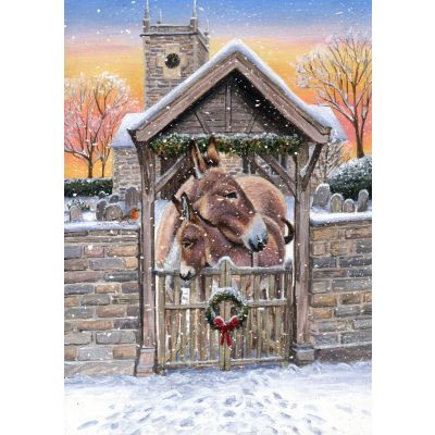 Donkeys by the Lychgate Christmas Cards, Pack of 10