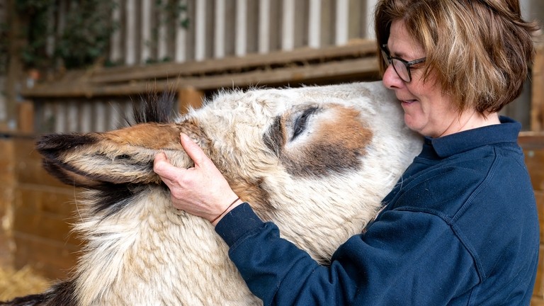 Spotty with one of his grooms.