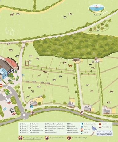 An illustrated map of The Donkey Sanctuary Sidmouth sanctuary