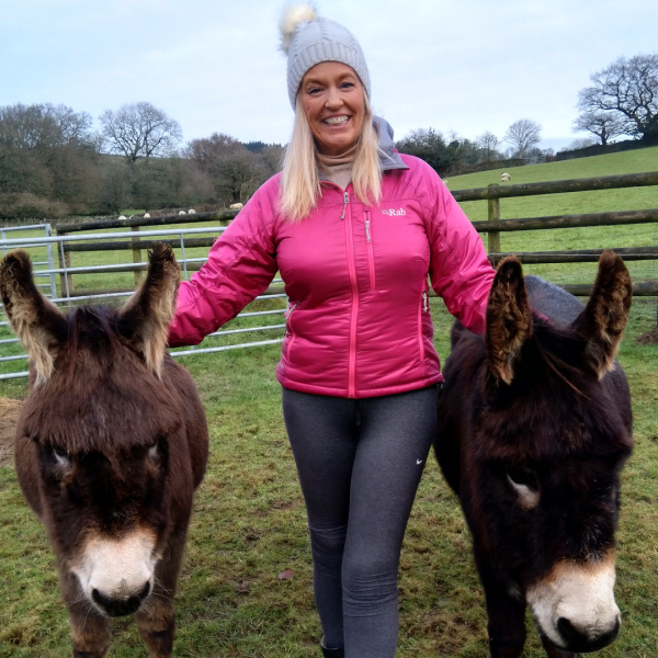 Karen Lawson with Barney and Pumpkin, the donkeys