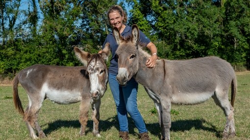 Donkey Welfare Advisor Jenna Goldby with Seagull and Hugo.