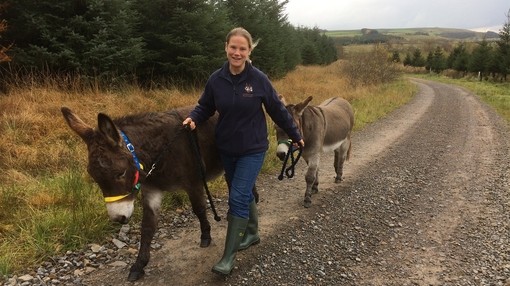 Hamish and Dougal with Donkey welfare adviser Sally Bamforth.