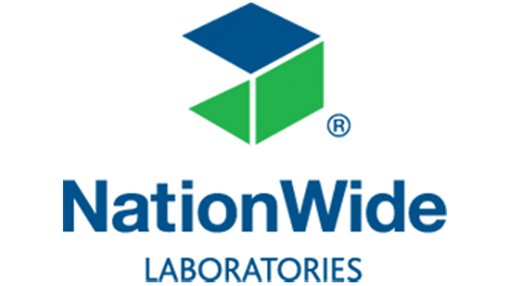A logo with green and blue box and NationWide laboratories text