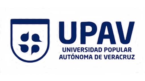 A logo with blue writing ' UPAV Universidad Popular Autonoma De Veracruz