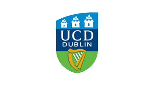A shield shaped logo with writing 'UCD Dublin'