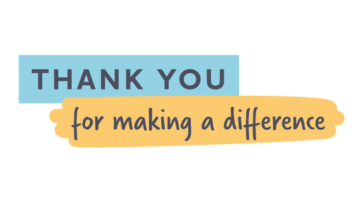 A blue and yellow logo which reads: Thank you for making a difference