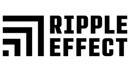 A black and white logo with ascending square corners on the left and the words Ripple Effect on the right