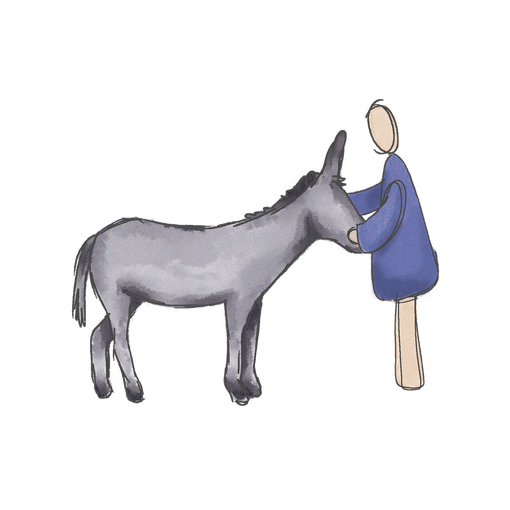 Illustration of person with donkey.