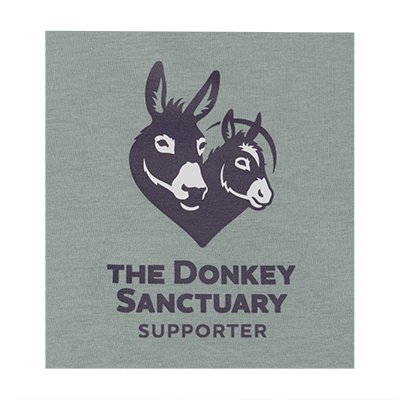 Organic Cotton T-Shirt Slate Green with The Donkey Sanctuary logo.