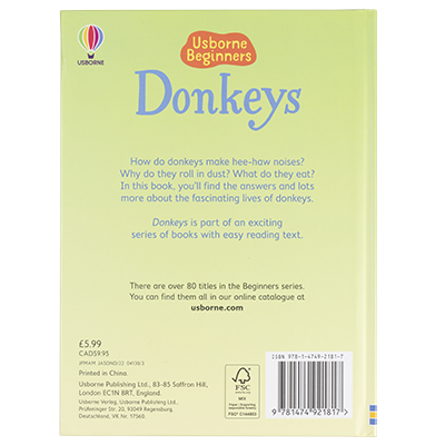 Usborne Beginners Donkeys Book - back cover.