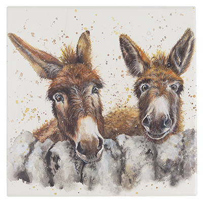 A wonderful image of two donkeys Barney and Fred printed on a ceramic panel.