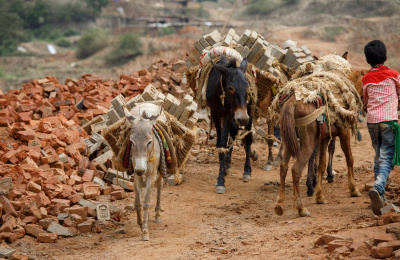 Bricks being carried in a Nepalese brick kiln