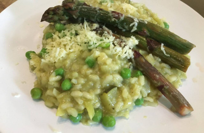 Pea, leek and mint risotto