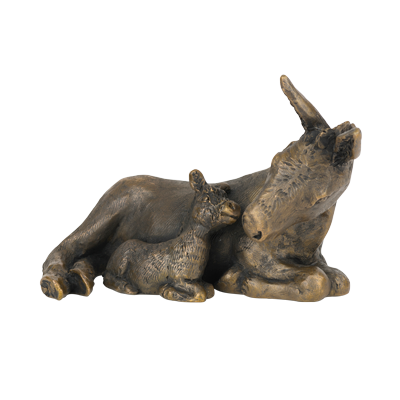 Mare and Foal Bronzed Resin Donkey