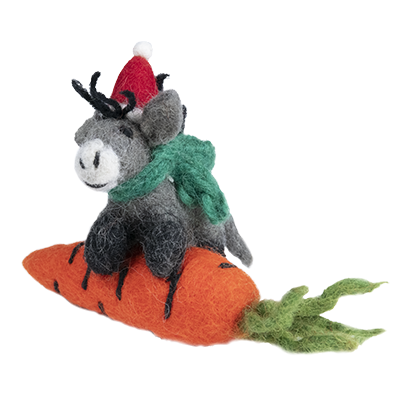 Mini Felt Donkey on a Carrot Decoration