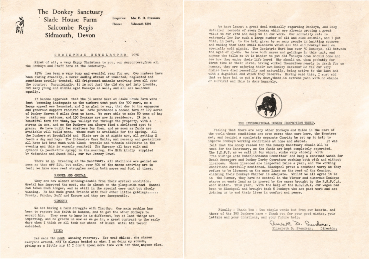 The Donkey Sanctuary's first newsletter, 1976