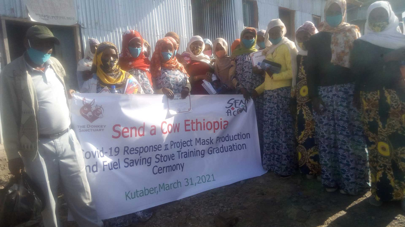 Trainees in mask production, Kutabe, South Wollo, Amhara, Ethiopia. Credit: Send a Cow